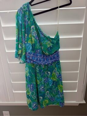 Lily Pulitzer One-Shoulder Green & Blue Floral Sundress